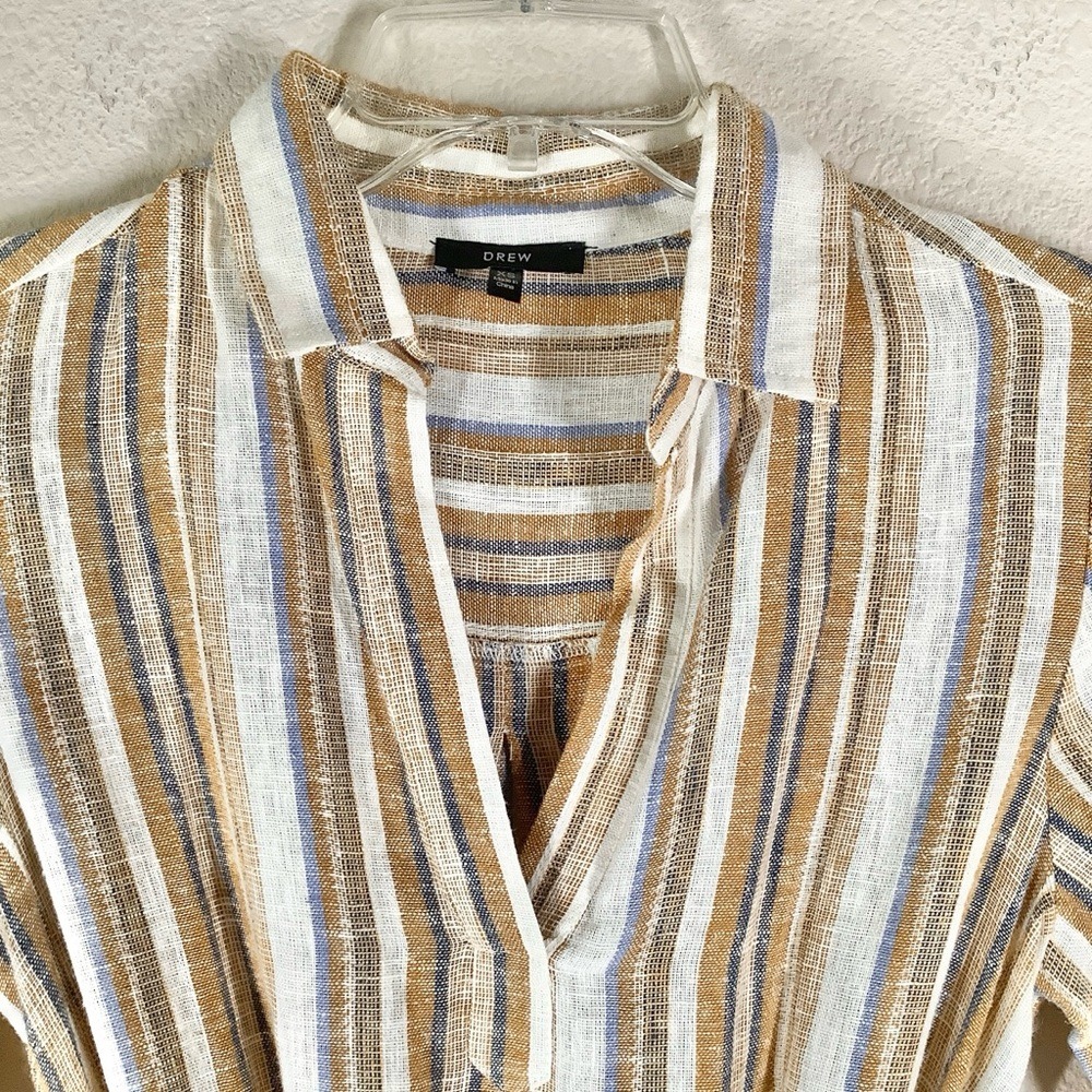Anthropologie DREW Linen Shirt Dress XS Ollie Stripe Midi Vacation Resort Preppy - Picture 9 of 15